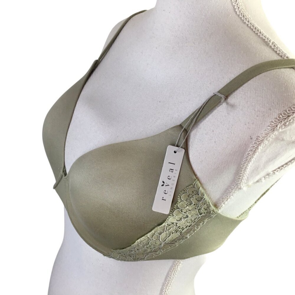 Reveal Lingerie Bra NWT 32D Sage Green Underwire Lace Accents RR0005